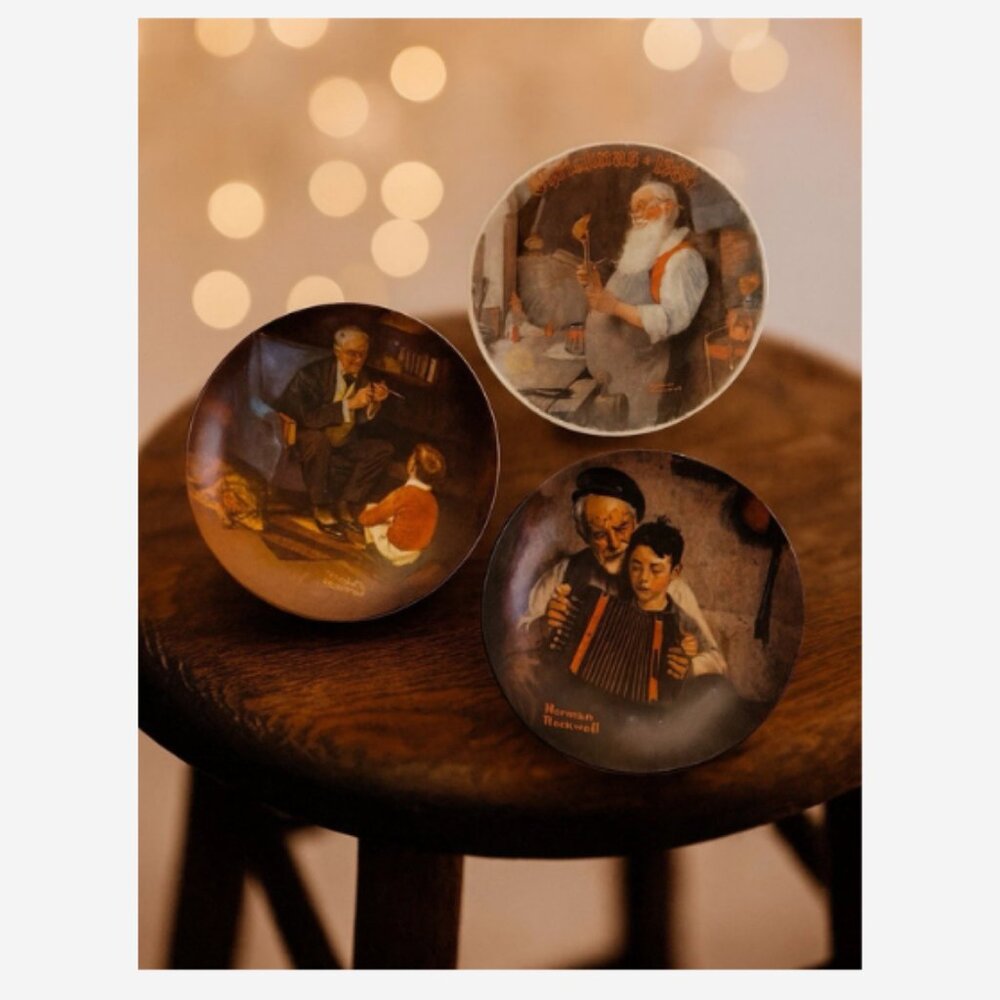 3 Vintage Norman Rockwell Collector Plate Knowles 1981–1984 Christmas Music Make